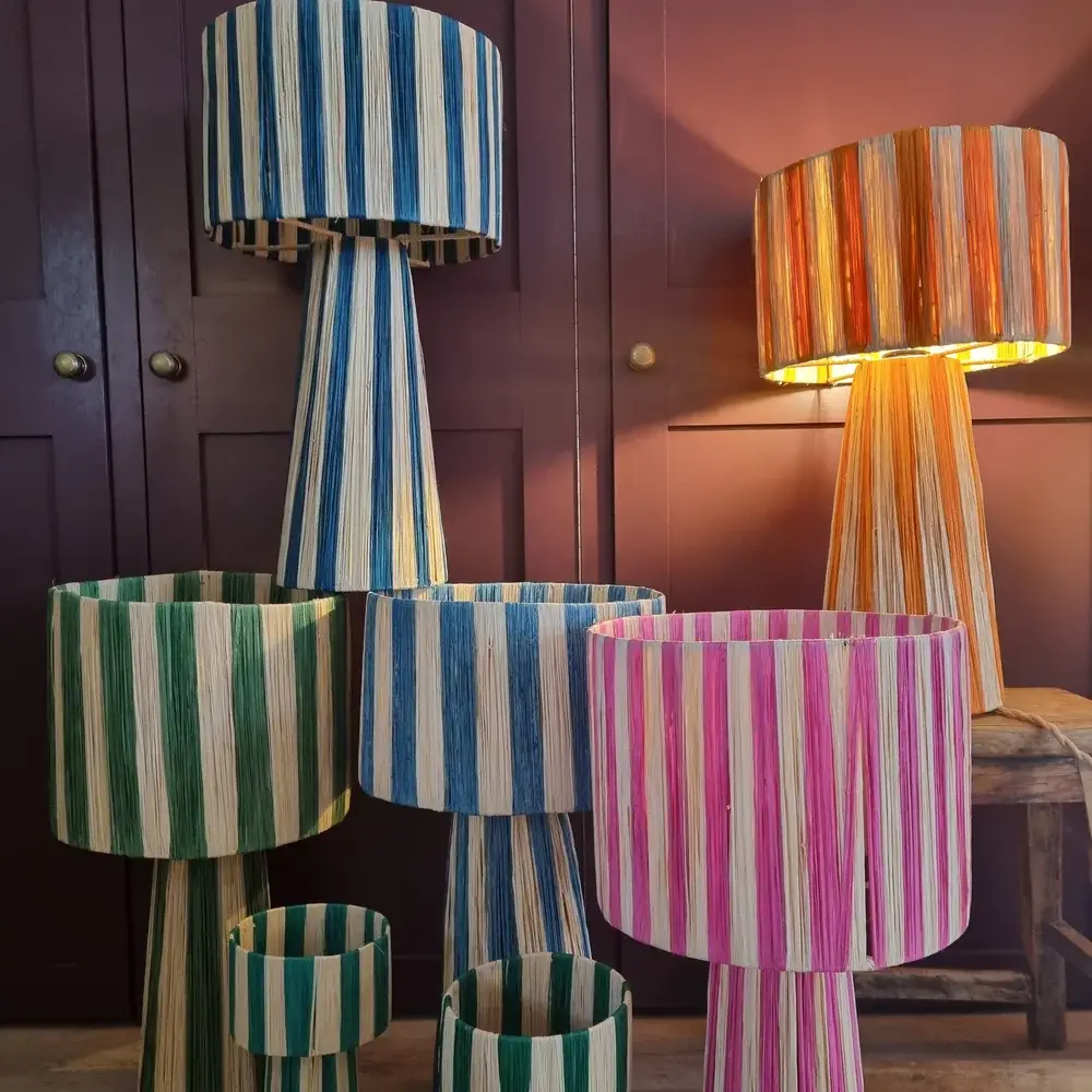 High crafty - Wholesale Accent/Desk Lamp - Handmade Moroccan Raffia Striped Lamp – Natural Fiber Table 7