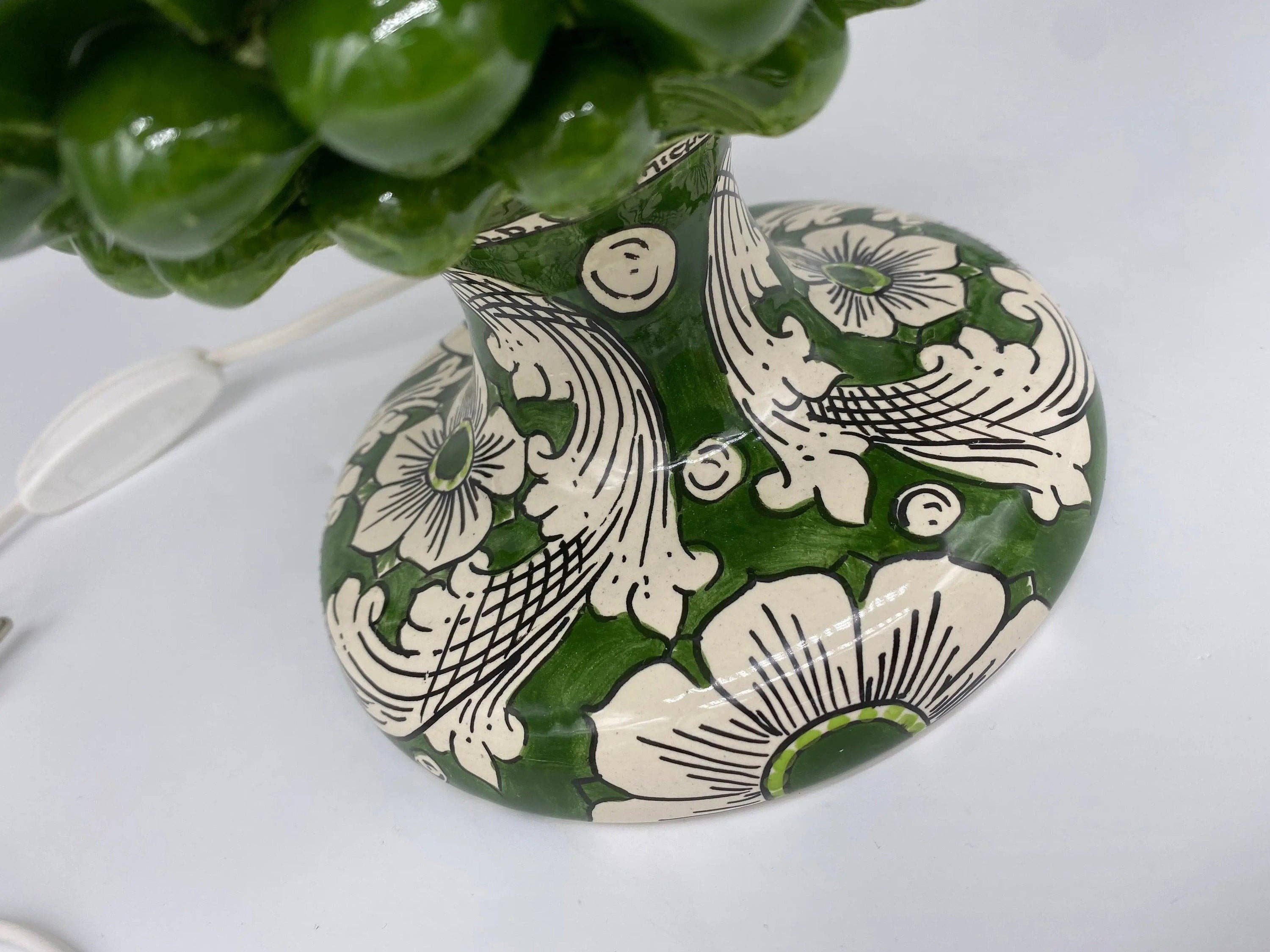 DD Ceramiche Siciliane - Wholesale Accent/Desk Lamp - Caltagirone Ceramic Pine Cone Lamp cm H.30 Handcrafted Olive Green Decorated Base3