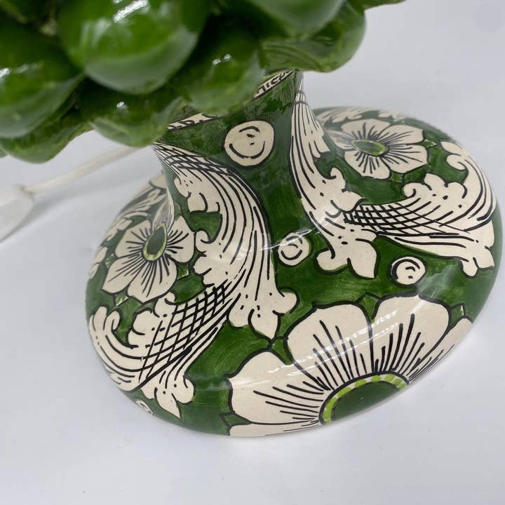 DD Ceramiche Siciliane - Wholesale Accent/Desk Lamp - Caltagirone Ceramic Pine Cone Lamp cm H.30 Handcrafted Olive Green Decorated Base3