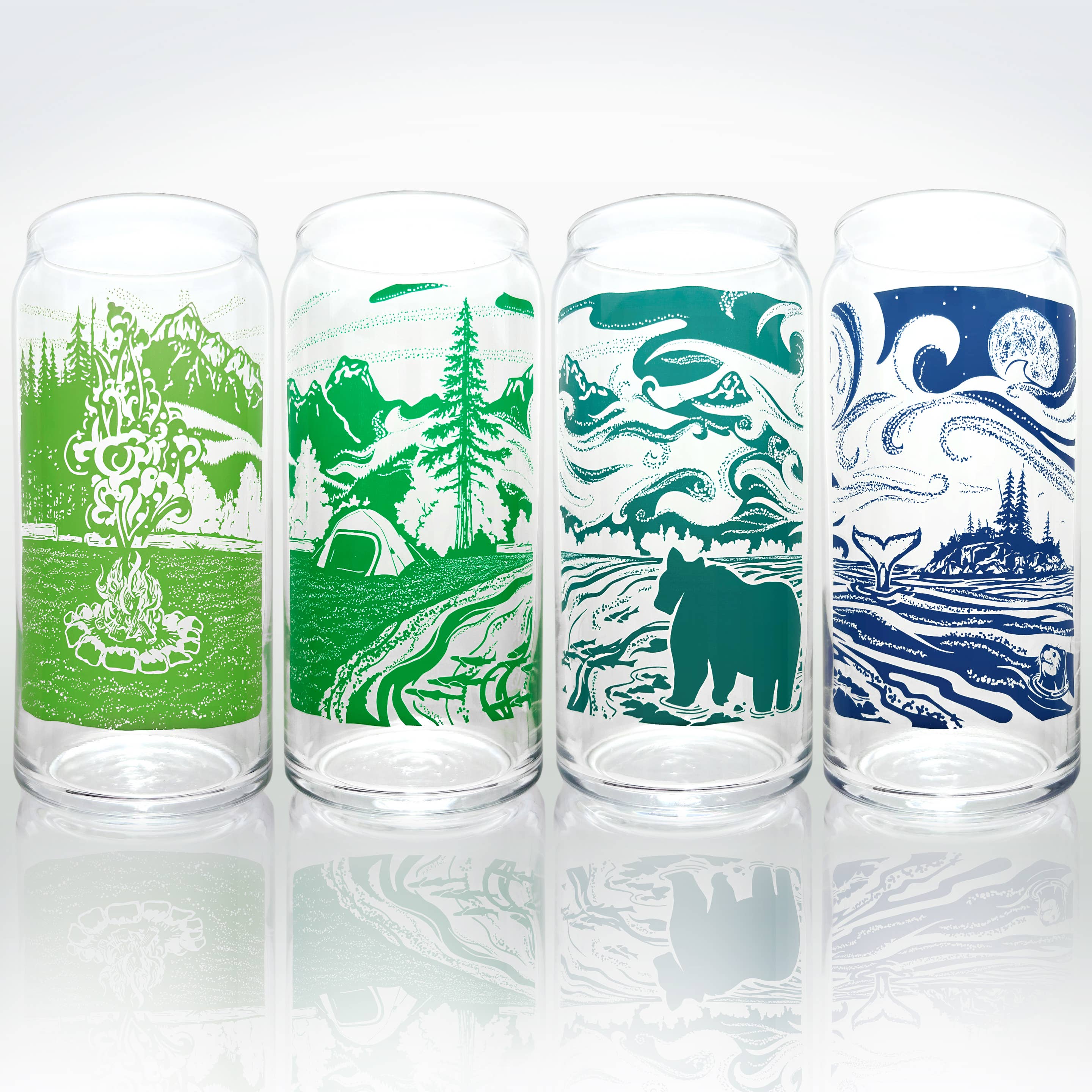 Bough & Antler Northwest Goods - Wholesale Beer Glass/Mug - Tall Can Beer Glasses: Set of 4 Northwest Wilderness Scenes0