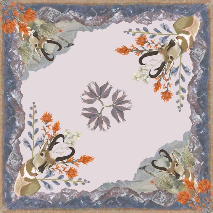 100% Silk Scarf - San Luis - Wildflower Floral Pronghorn for wholesale by Matty Miller Studio