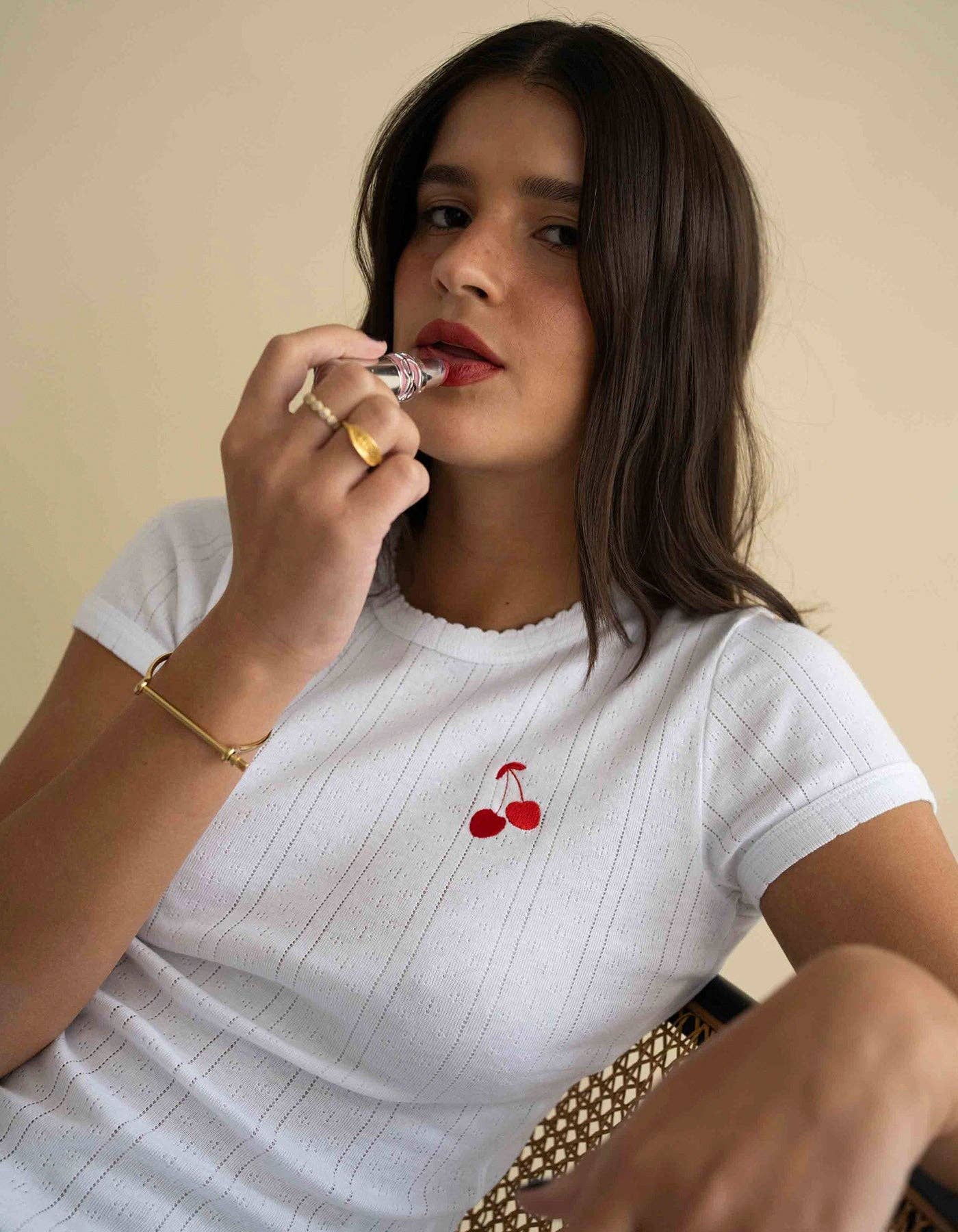 Le Mot - Wholesale T-Shirt - Women's - Cerise Baby Tee in Pointelle2