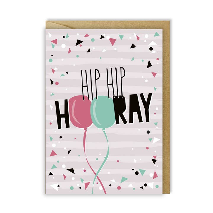 Cartão de Parabéns - cartão balão & confetti - hooray por atacado de Zedig Design