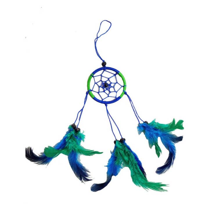 Atrapasueños Verde Azul Plumas 6 x 17 cm para venta al por mayor de Shared Earth