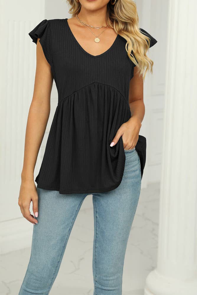 UNISHE - Wholesale Tunic - Women's - V Neck Splicing Flowy Knitting Top ZZKF8206