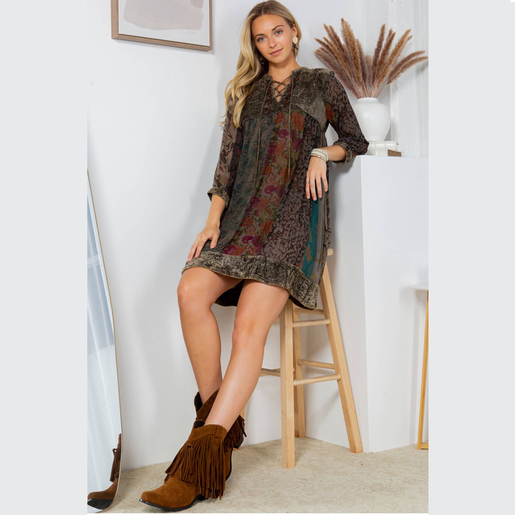 Young Threads - Wholesale Dress - Women's - Chic Bohemian Stone-Washed Babydoll Dress5