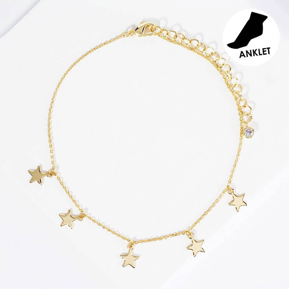 Sensibling Corp. - Wholesale Anklet - Gold Dipped Star Charm Station Anklet0