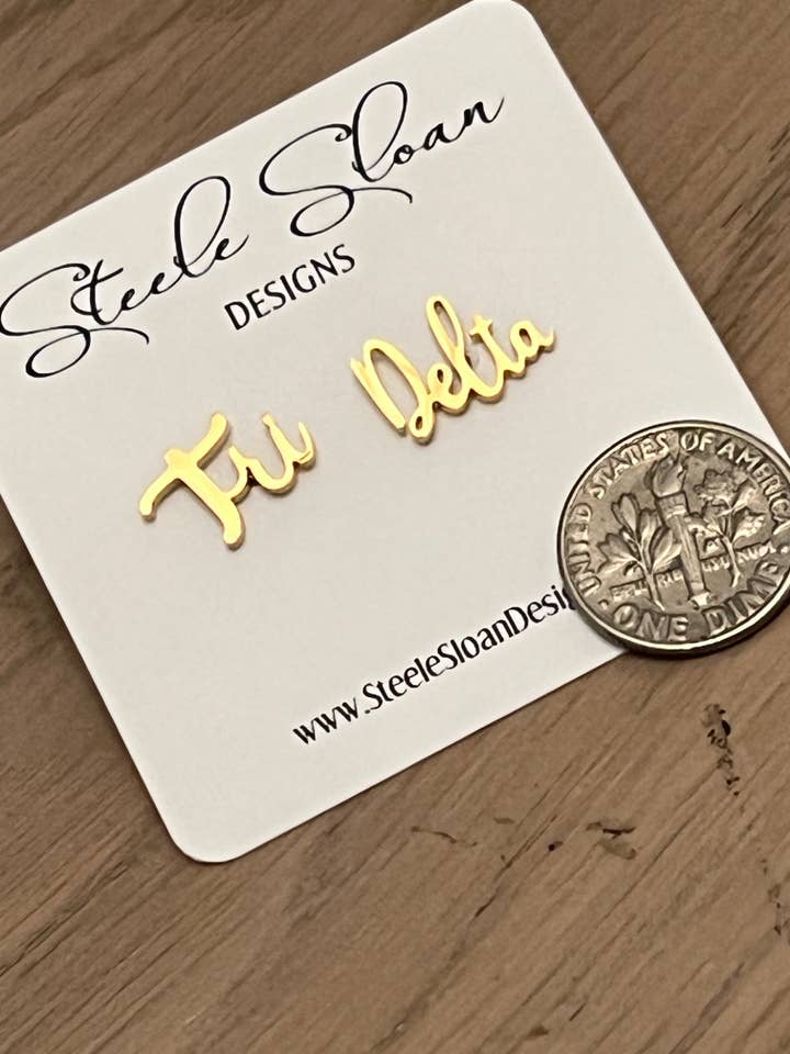 Tri Delta Sorority Gold Stud Earrings - PERFECT Bid Day Gift for wholesale by Steele Sloan Designs
