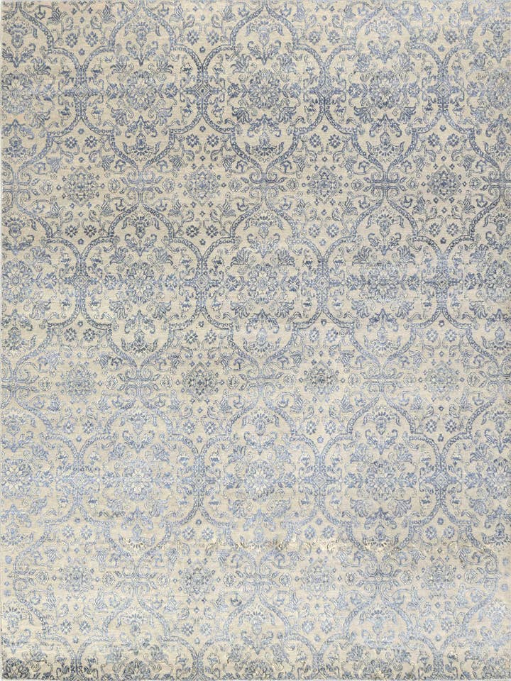 8x10 Grå Blå Abstrakt Ull Silke Matta - Handknuten 7427 för wholesale av Aesthetic Homes LLC