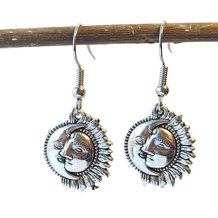 Antique Silver Moon Half Sun Earrings for wholesale by Stylish Jewelry Supply