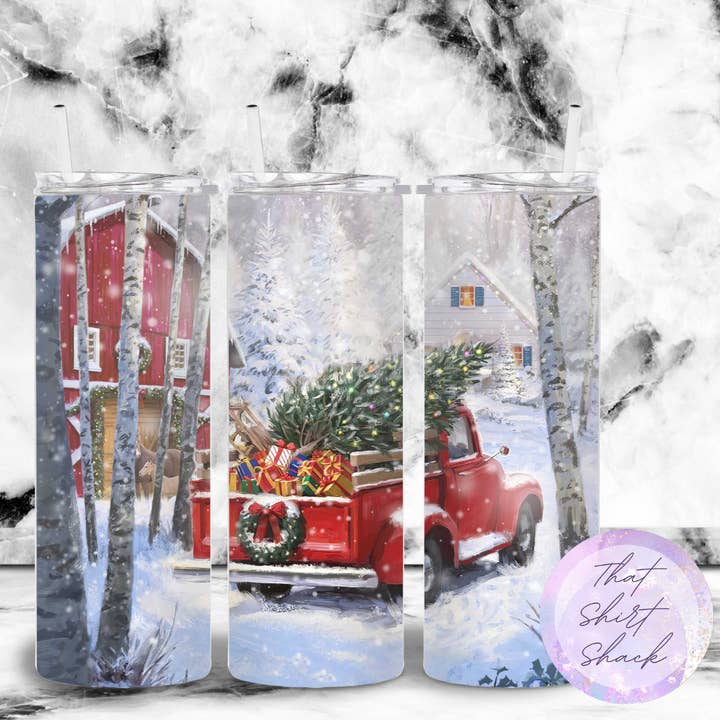 Christmas Vintage Red Truck in Snow Tumbler for wholesale by That Shirt Shack