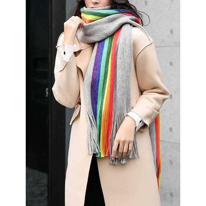 StyleGalX - Wholesale Scarf - Women's - Contrast Color Keep Warm Multi-Colored Tasseled Scarf4