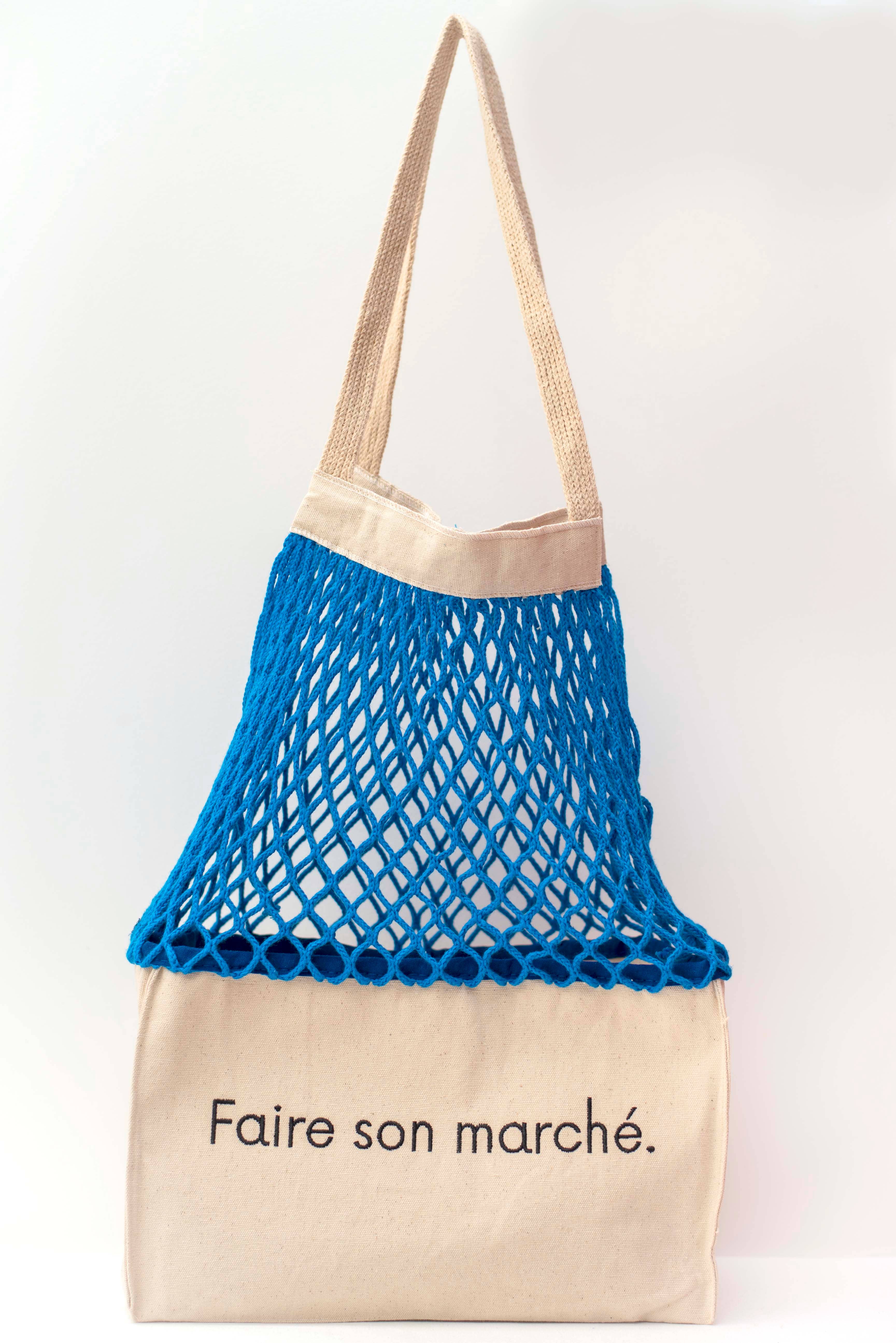 SHOPPINETTE – wholesale Livsmedels-/Shoppingväska – Broderad nätkasse "Faire son marché" i storlek M eller XL5