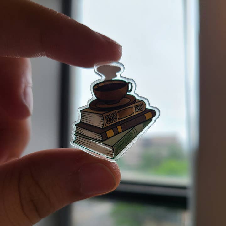 Boxford Comma - Wholesale Lapel Pin/Button - Books and Coffee Cup Pin