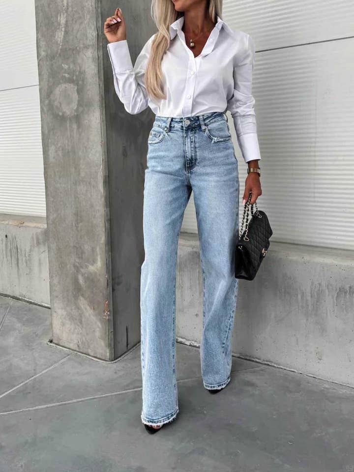 ESTEE BROWN - Wholesale Jeans - Dames - Jean met Wijde Pijpen en Hoge Taille – Stretch12