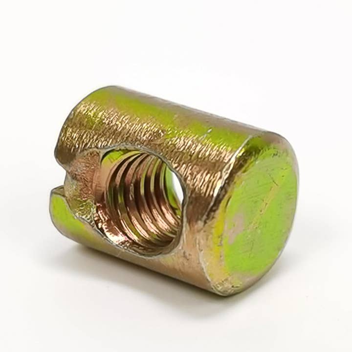 FIXTUREDISPLAYS - Wholesale Craft Supplies - 10PK M6 X 10mm Cross Hole Nuts Barrel Nuts Cross Dowels Slotted Nuts Color zinc 221052