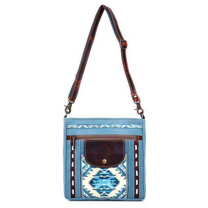 Sixtease Bags USA - Vente Sac à bandoulière – femme - Petit sac à bandoulière en toile et cuir pour femmes - Bleu0