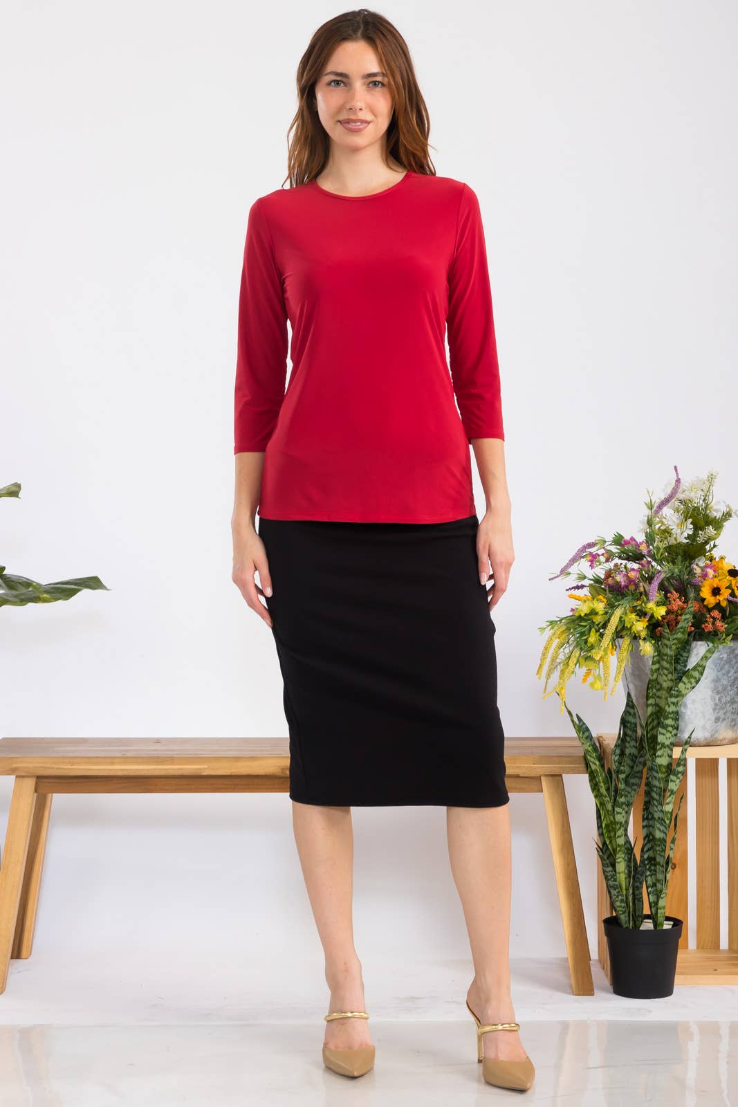 Celeste Clothing - Venta al por mayor Camiseta - Mujer - TOP DE CAPAS SIN ARRUGAS CON MANGAS 3/4 -CT1321424