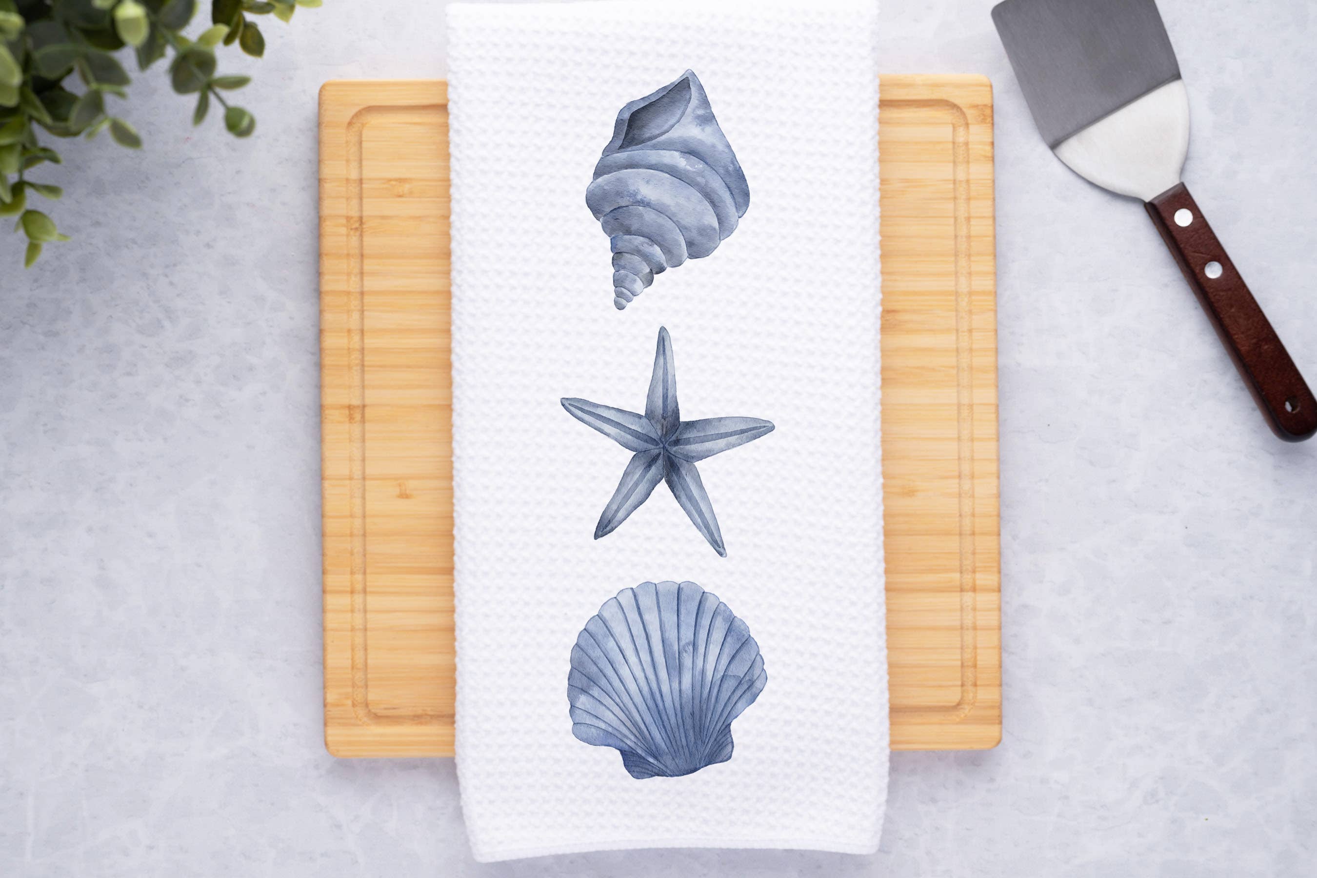 Canary Road - Wholesale Tea Towel - Blue Shell Trio Coastal Dish Towel, Beach House Towel, Decor