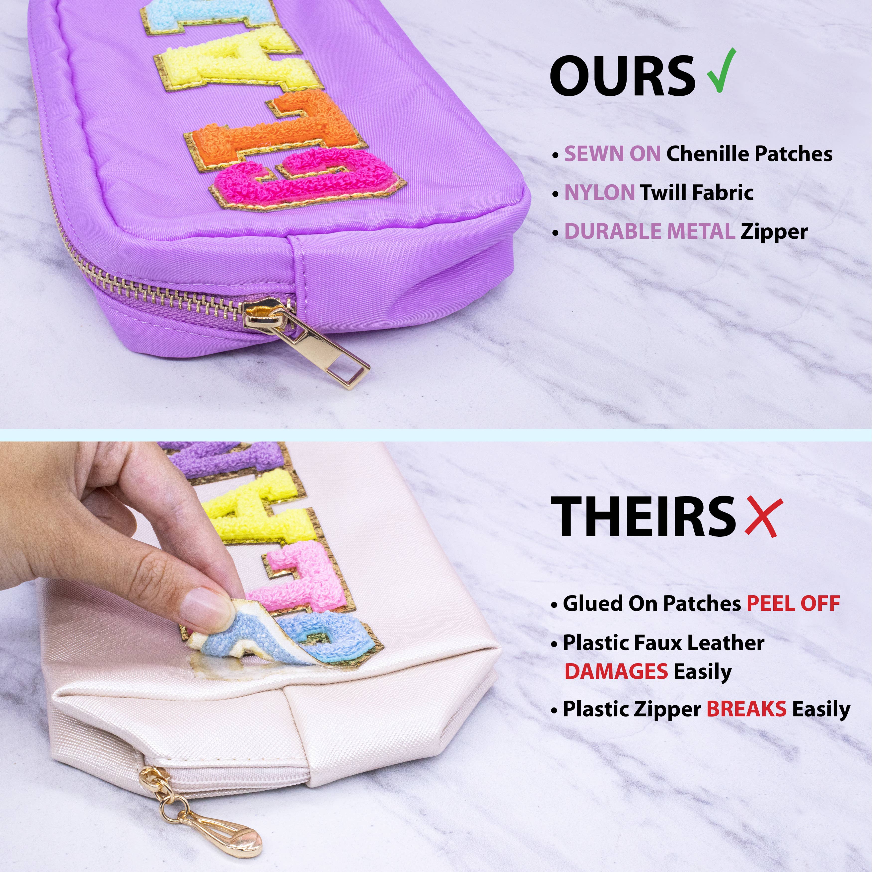 Natalia - Wholesale Makeup/Cosmetic Bag - Preppy Nylon Chenille Letter Travel Makeup Pouch - GLAM9