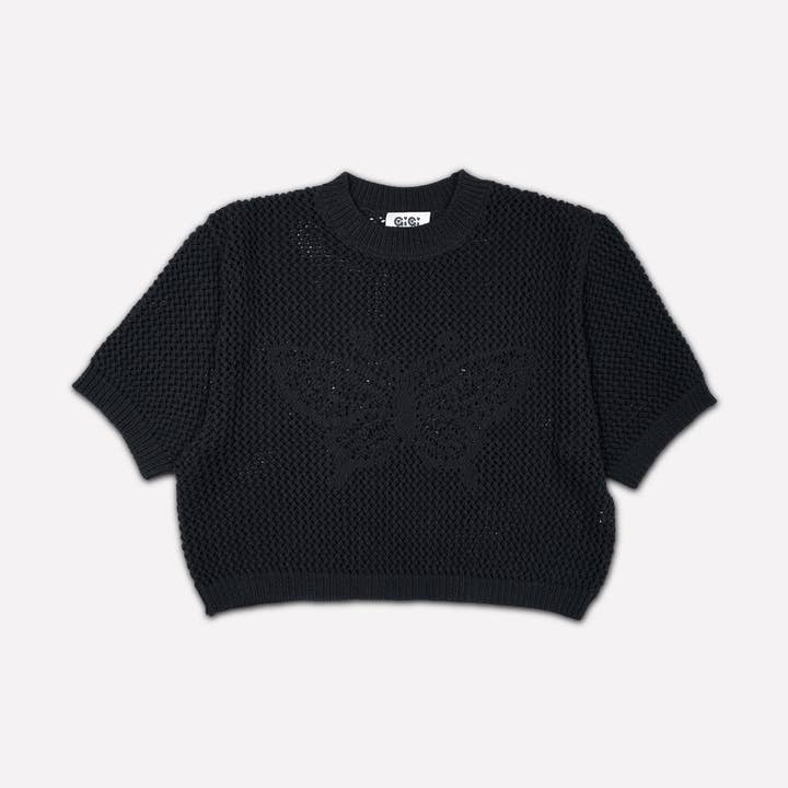 Camiseta de Punto de Algodón con Mariposa en Negro para venta al por mayor de GiGi Knitwear