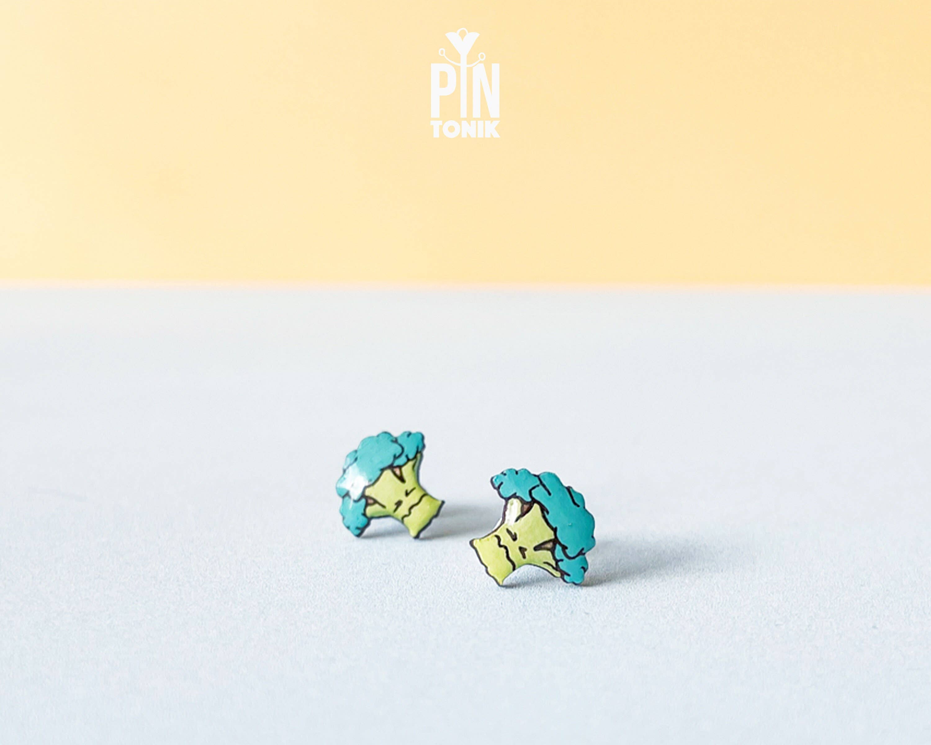 PinTonik - Vendita all'ingrosso Orecchini a bottone - Orecchini a Perno Broccoli Stravaganti - Gioielli in Miniatura a Forma di Cibo