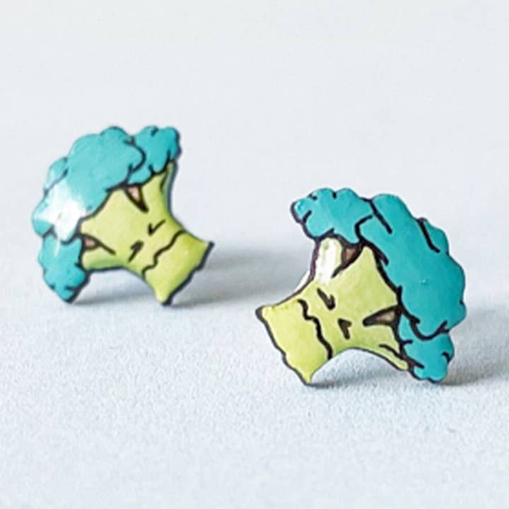 Orecchini a Perno Broccoli Stravaganti - Gioielli in Miniatura a Forma di Cibo per la vendita all'ingrosso da parte di PinTonik