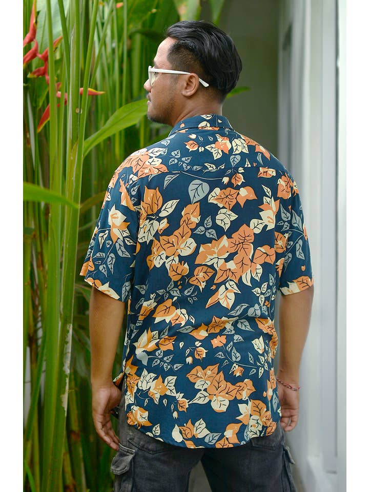 Balizen Direct from Bali – wholesale Buttoned-down shirt – Men's – SALE | Printed Shirt Rayon | Bougainvillea Navy Spice1