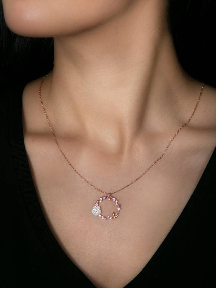 Women's 925 Sterling Silver Magnolia Flower Pendant Necklace for wholesale by Volenia Silver