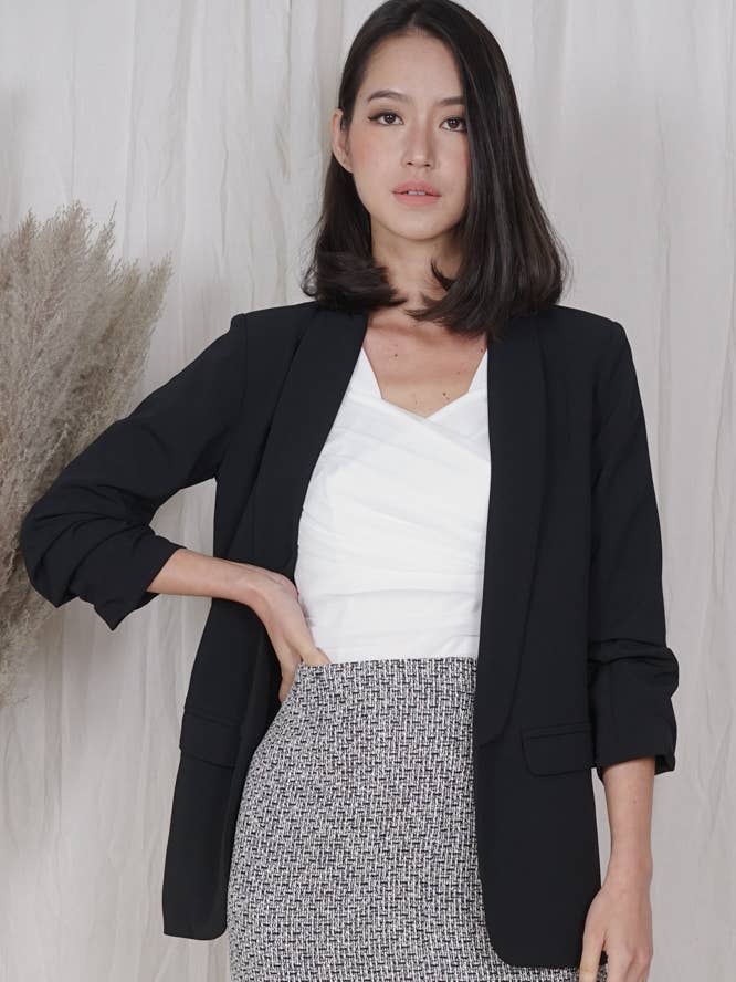 Maizel Gathered Sleeve Blazer in Black for wholesale by MDS