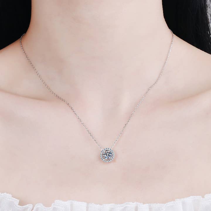 Perimade & Co. LLC – wholesale Pendant/charm necklace – Four-Prong Moissanite Halo Necklace in 925 Sterling Silver1