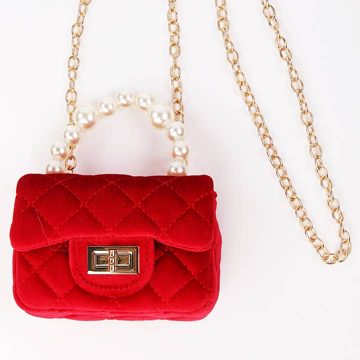 Sac à main en velours avec poignée en perles pour la vente par Sparkle Sisters by Couture Clips