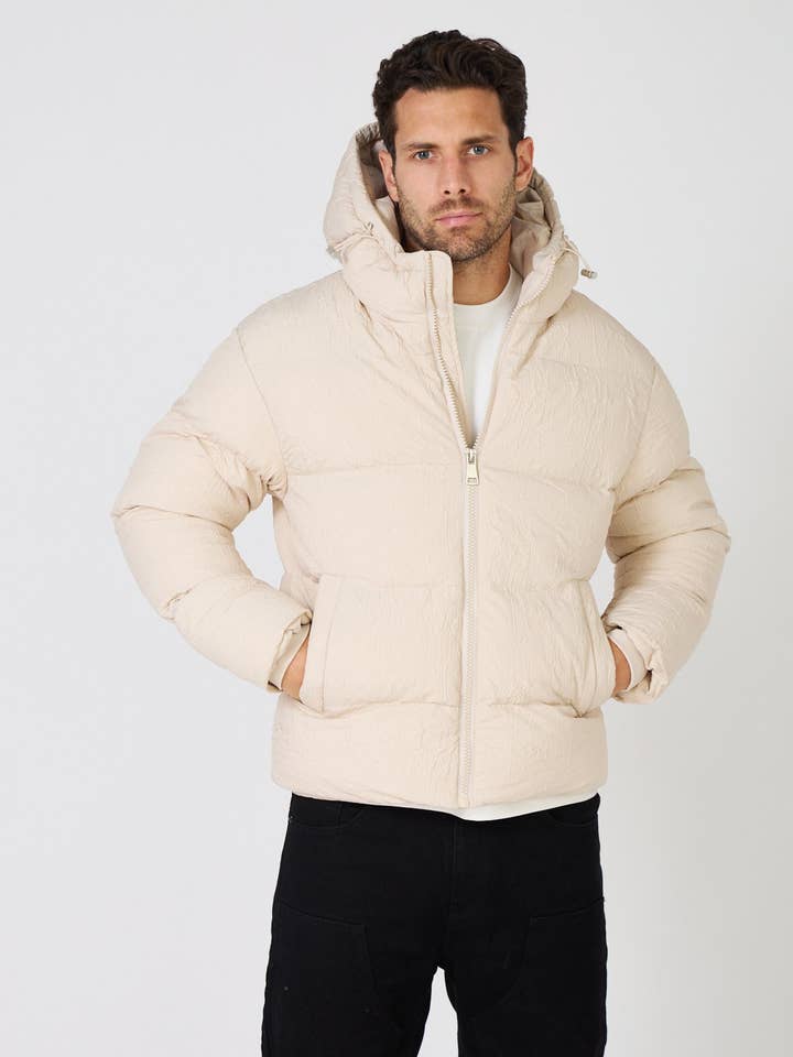 TOP MONDAY - Wholesale Puffer Jacket - Men's - Quilted padded men's beige jacket with hood2