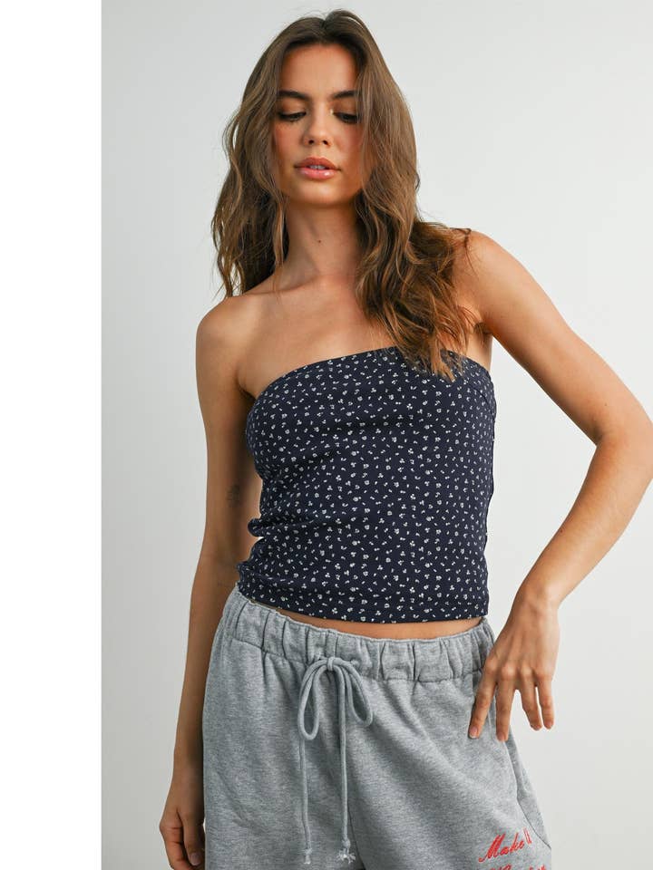 Top a tubo senza maniche con stampa floreale - BMT7942 per la vendita all'ingrosso da parte di BUTTERMELON