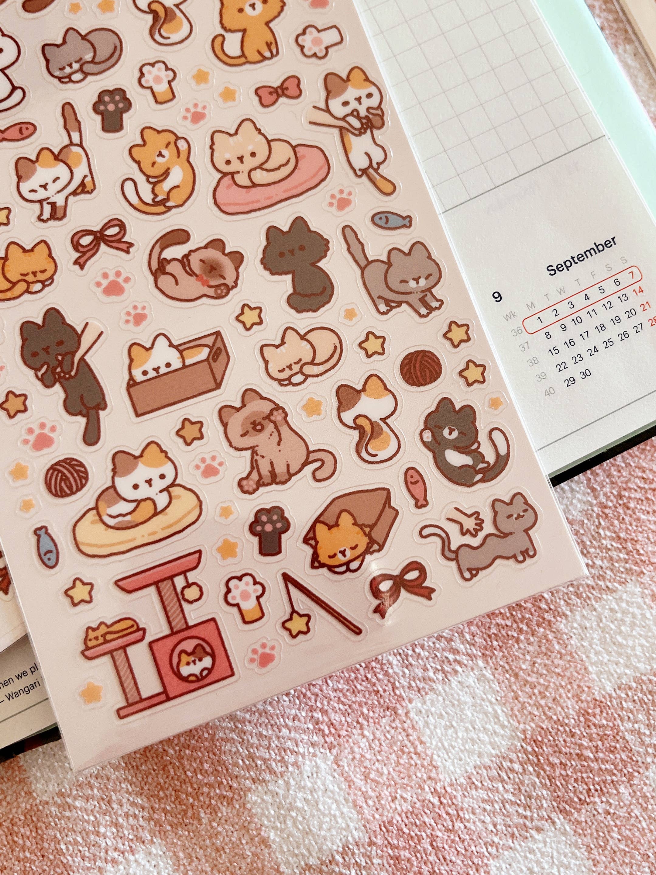 Cherry Rabbit - Wholesale Sticker - Playful Cats Sticker Sheet no.1284