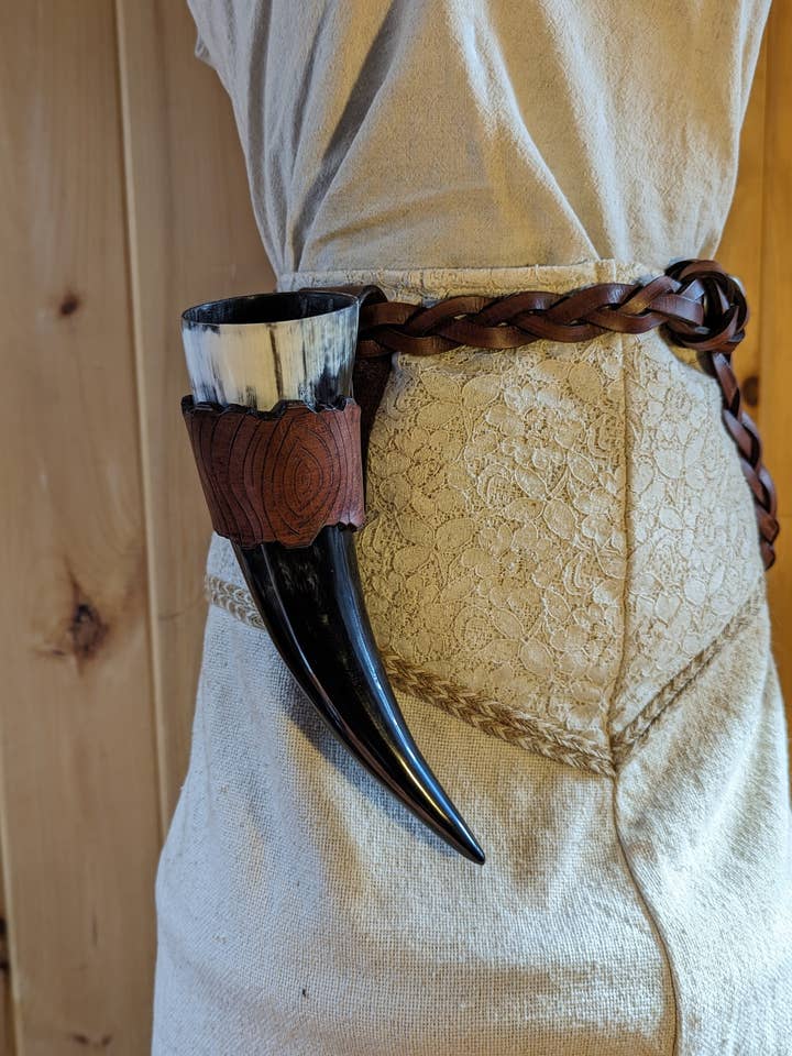 Leather Drinking Horn Holder Belt Frog with Optional Horn for wholesale by Frost & Ember Creations, LLC