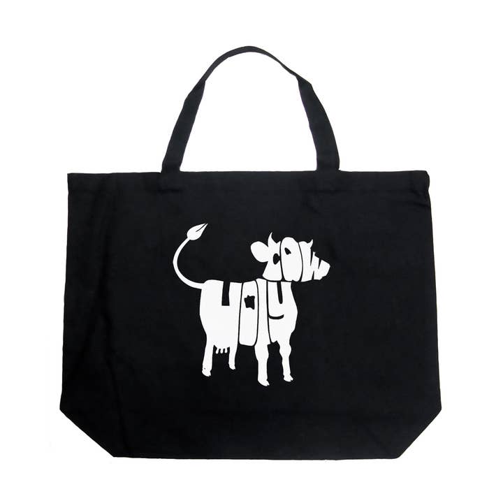 LA Pop Art Word Art Tote Bag - Holy Cow for wholesale by LA Pop Art
