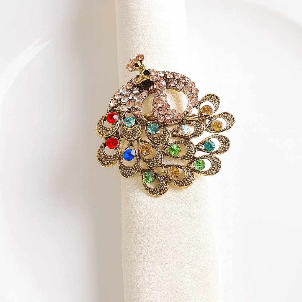 Fennco Styles – Engroshandel Servietring – Bejeweled påfugleservietring – Et strejf af overdådighed1