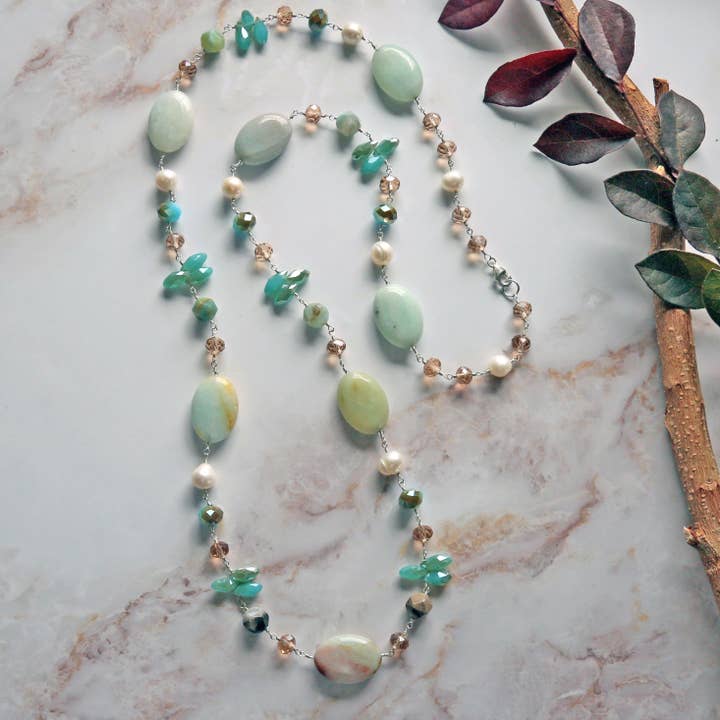 Amazonite & Pearl Necklace for wholesale by IST Jewelry