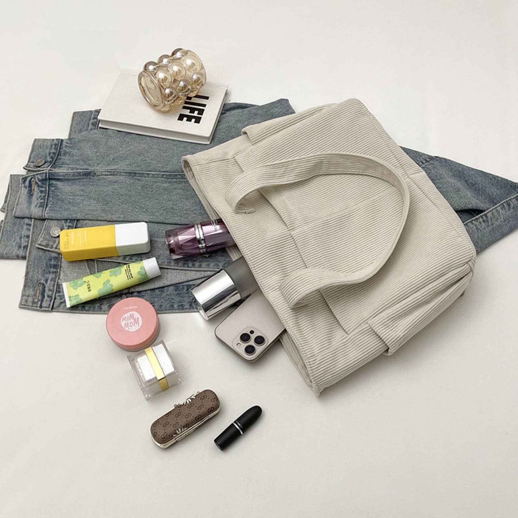 wandf - Wholesale Shoulder Bag - Women's - Casual Solid Color Corduroy Zippered Shoulder Bag Tote10