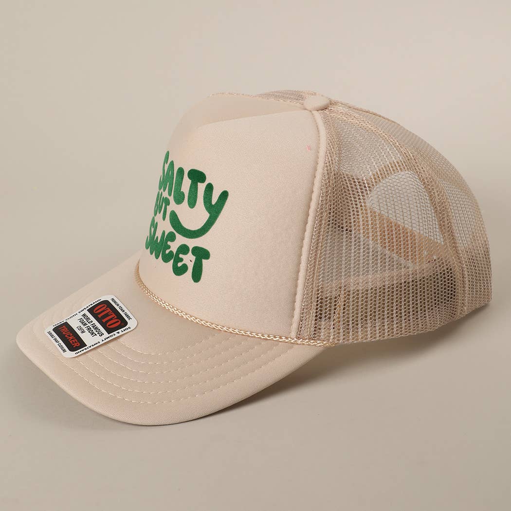 Fashion City - Wholesale Trucker Hat - Unisex - Salty But Sweet Text Logo Printed Mesh Back Trucker Hat27