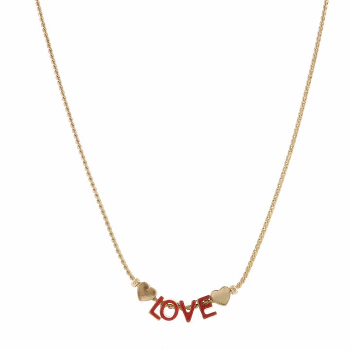 Kids 14" Red "Love" with Hearts Necklace for wholesale by Jane Marie