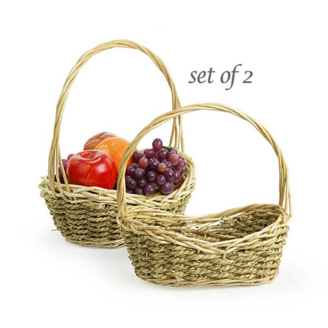 Buhi Imports - Vente Paniers - Lot de 2 petits paniers ovales en corde naturelle et saule1