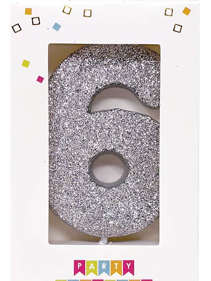 6 Glitter Number Candle Prata por atacado de Party Partners