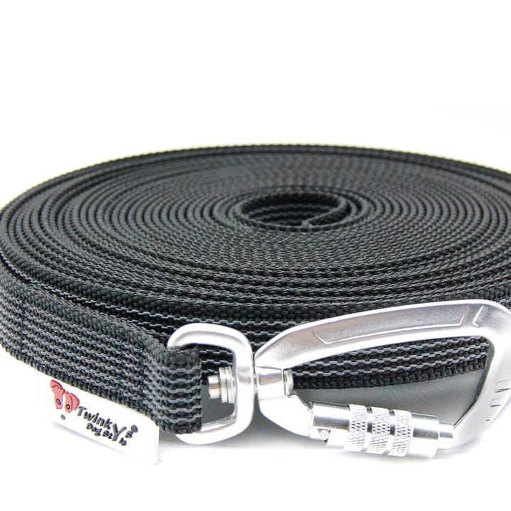 Guinzaglio da addestramento gommato 20 mm Nero Moschettone di sicurezza per la vendita all'ingrosso da parte di Twinkys Dog Style