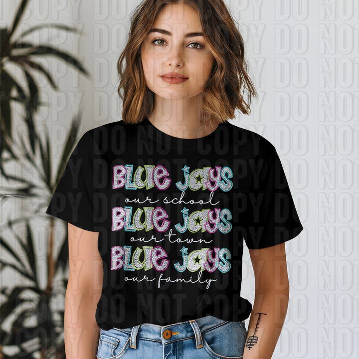 Blue Jays - Our School Town Family Mascots DTF Transfer for wholesale by K and M Designs