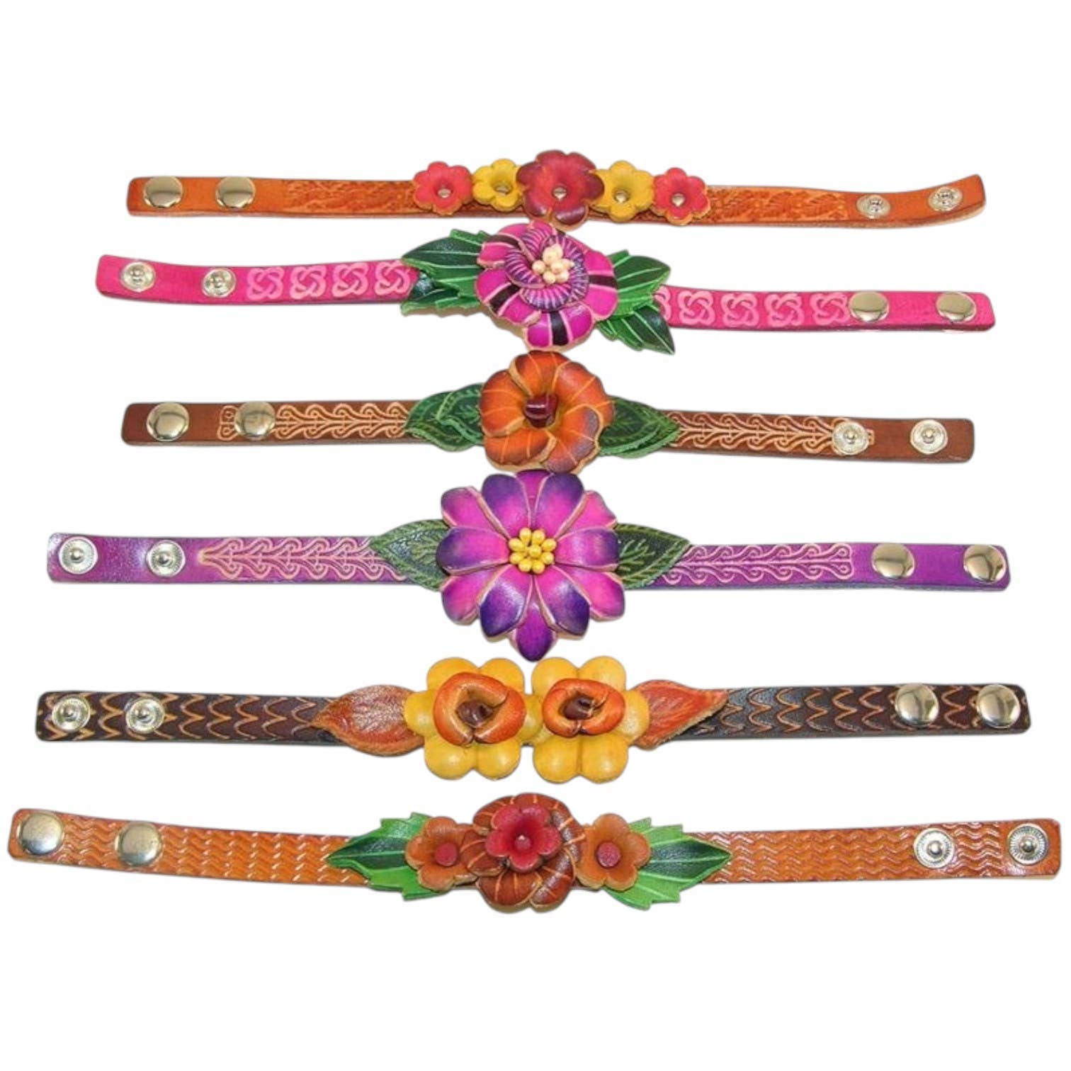 Sunflower Handmade leather inc – Engroshandel Armbånd – Håndlavet lille blomsterlæderarmbånd assorteret3