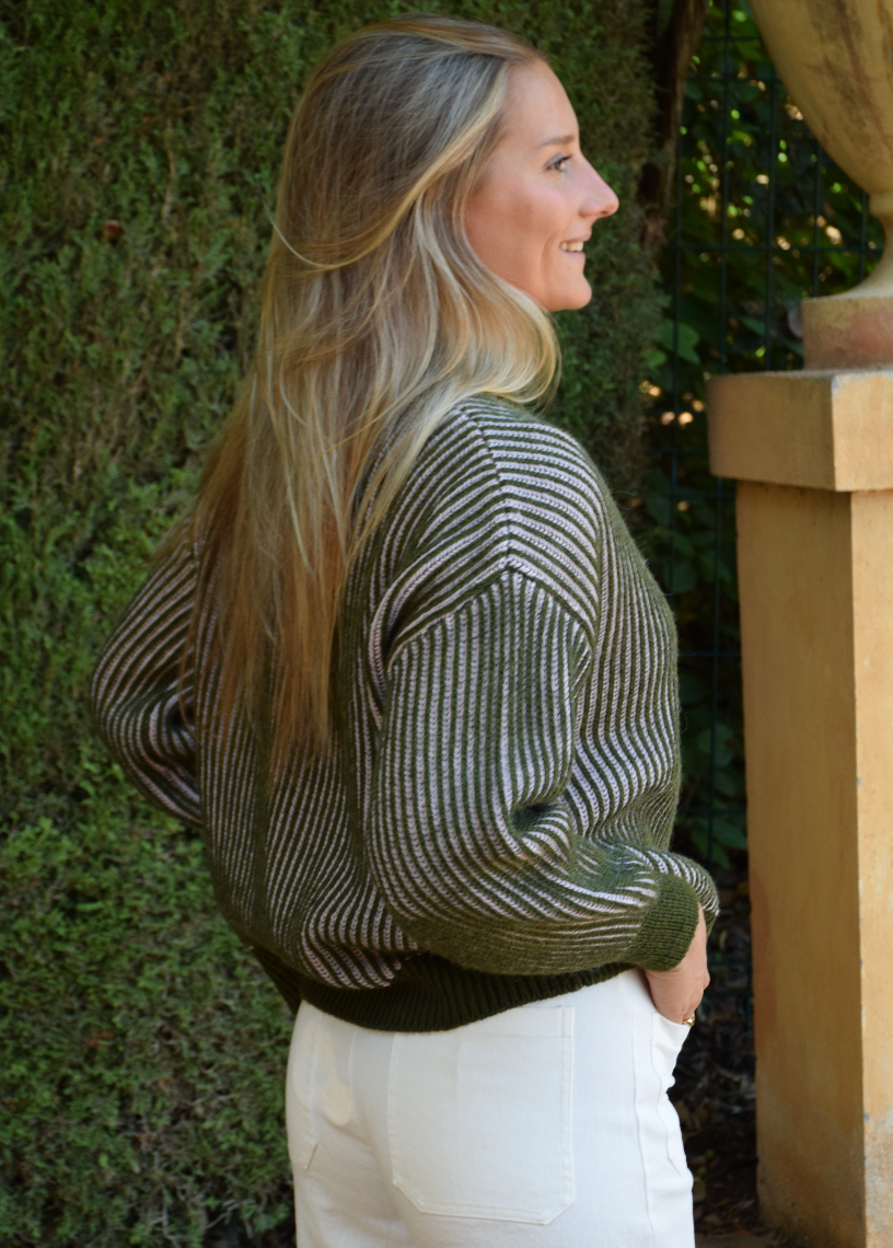 MindTraveler - Wholesale Knit Sweater - Women's - Emma Khaki and Pink Jersey2