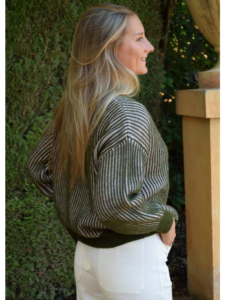 MindTraveler - Wholesale Knit Sweater - Women's - Emma Khaki and Pink Jersey2