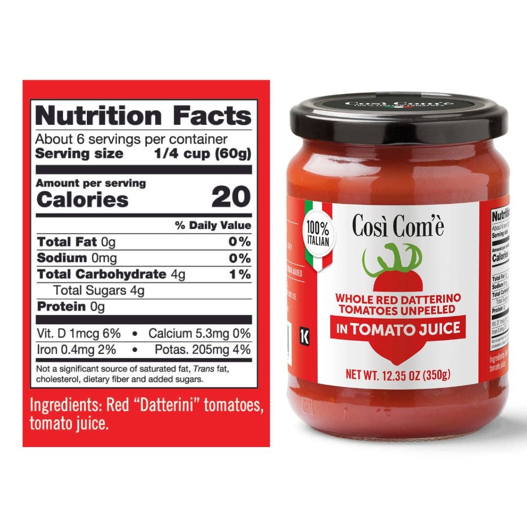 Wholesale Italian Food - Wholesale Pasta Sauce - Così Comè Datterini Tomatoes in Juice – 12.3 oz (350 g)1
